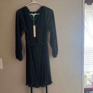 She and Sky Elegant Dark Green Long Sleeve Dress